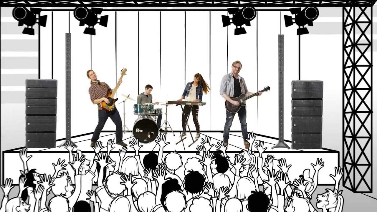 Concert animée avec un groupe sur scène et une foule enthousiaste. Équipement HK AUDIO ELEMENT en mise en valeur.