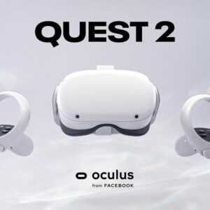 Casque Oculus Quest 2 avec contrôleurs, sur fond lumineux, présenté par Symbiose Organisation.